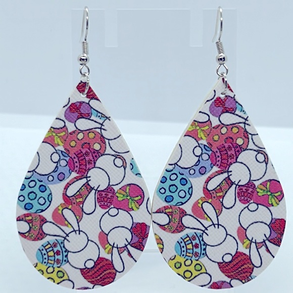 Jewelry - Faux Leather Dangle Earrings Easter Bunny